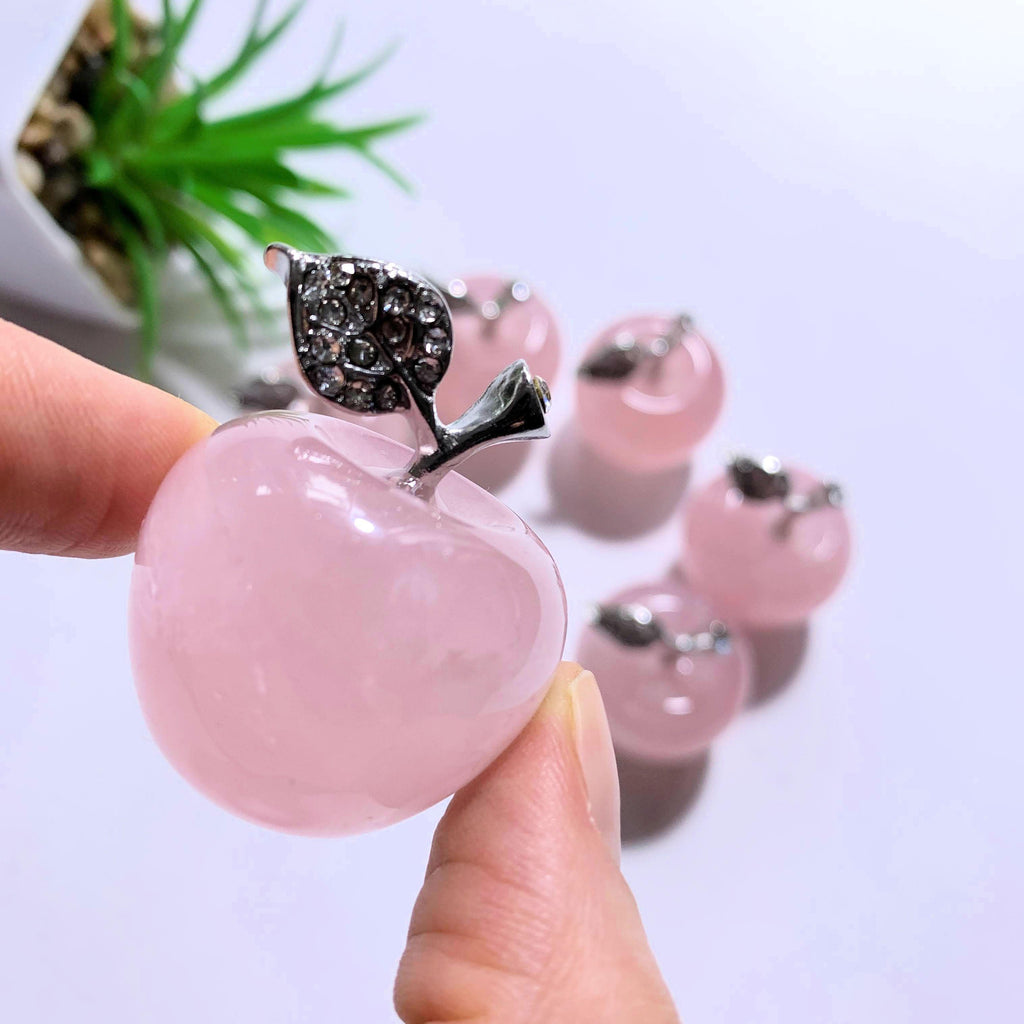 One Adorable Rose Quartz Apple Carving - Earth Family Crystals
