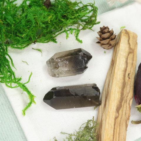 Natural Smoky Quartz Points from Brazil ~ Set of 2 ~ Ideal for Crystal Grids - Earth Family Crystals