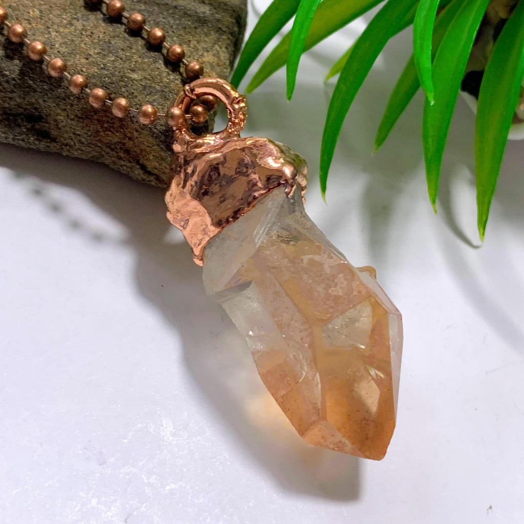 Handmade Tangerine Quartz Copper Necklace (23 inch chain) - Earth Family Crystals