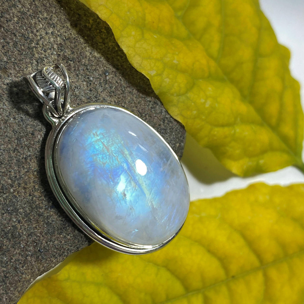 Stunning Beauty! Rainbow Moonstone Sterling Silver Pendant (Includes Silver Chain) #2 - Earth Family Crystals