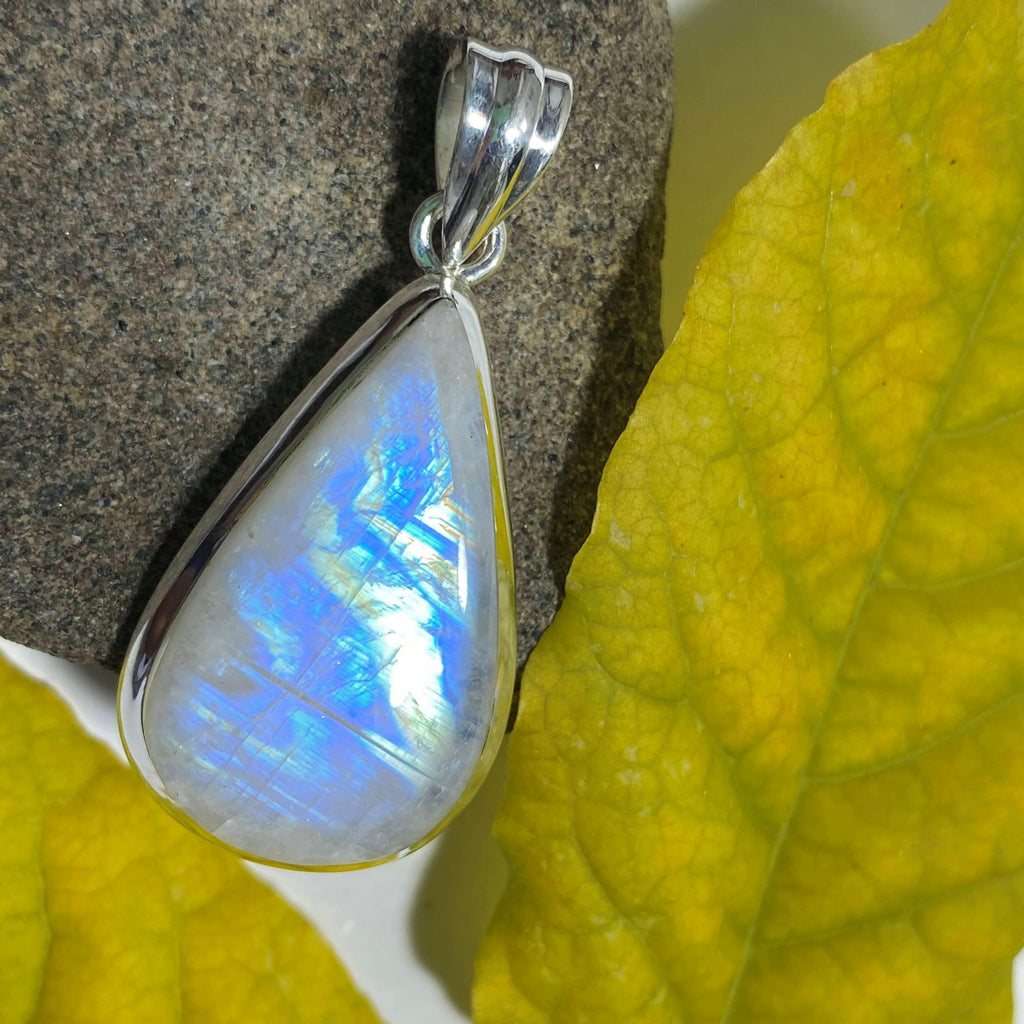 Stunning Glow! Rainbow Moonstone Sterling Silver Pendant (Includes Silver Chain) #4 - Earth Family Crystals