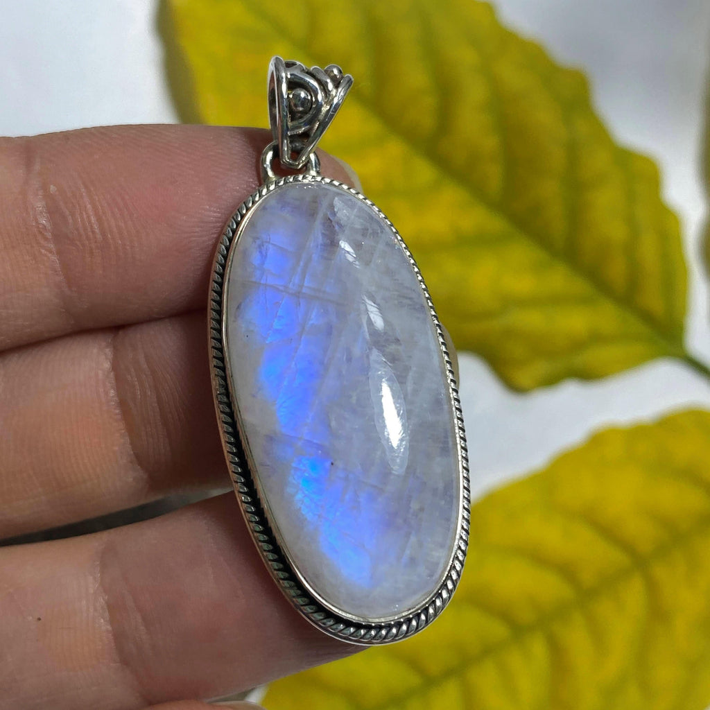 Glowing Blue Rainbow Moonstone Sterling Silver Pendant (Includes Silver Chain) #5 - Earth Family Crystals