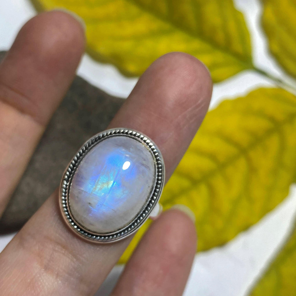 Fabulous Flash Rainbow Moonstone Sterling Silver Ring (Size 7.5) - Earth Family Crystals
