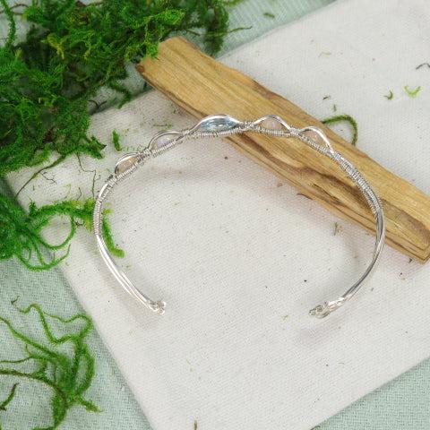 Moonstone and Blue Topaz Dainty Wire Wrapped Adjustable  Wrist Bangle - Earth Family Crystals