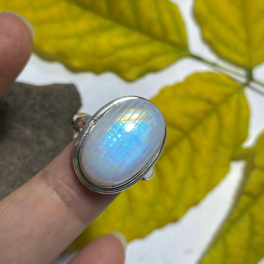 Pretty Flashes Rainbow Moonstone Sterling Silver Ring (Size 10) - Earth Family Crystals
