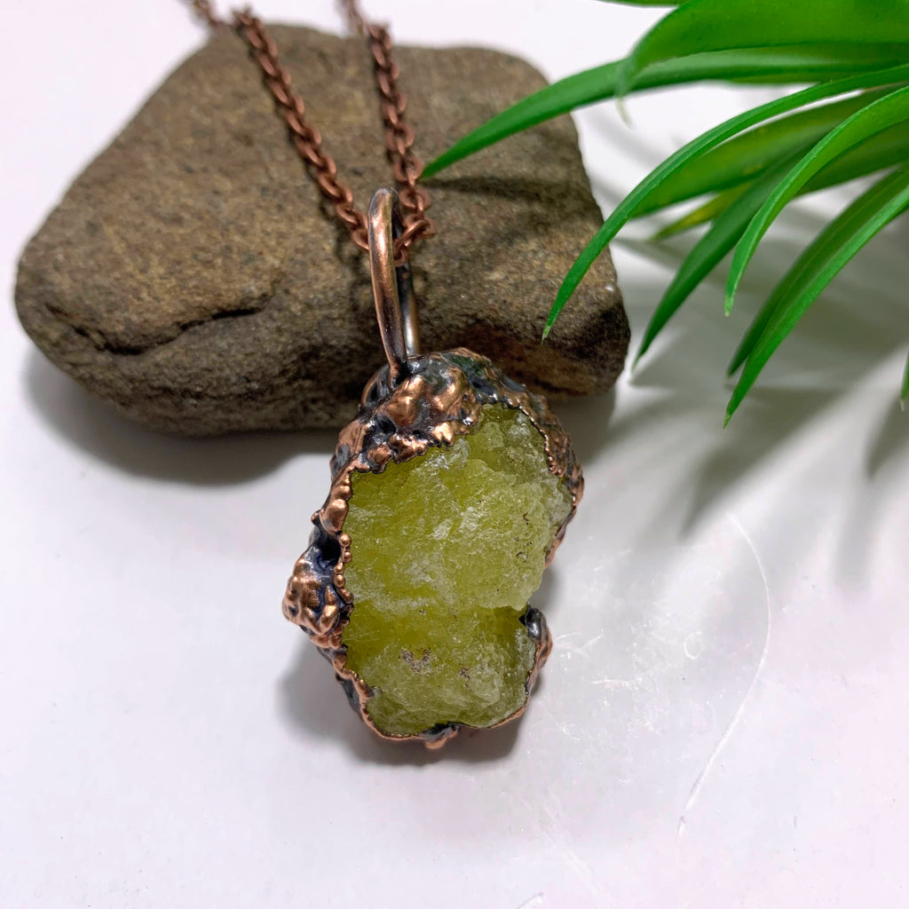 Handmade Vibrant Yellow Brucite Copper Necklace (24 inch chain) - Earth Family Crystals