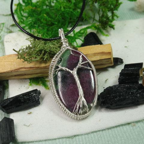 Ruby in Zoisite Tree of Life Wire Wrapped Pendant~ Includes Necklace Cord - Earth Family Crystals