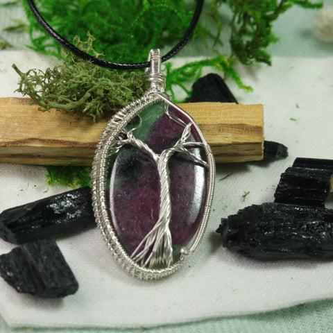 Ruby in Zoisite Tree of Life Wire Wrapped Pendant~ Includes Necklace Cord - Earth Family Crystals
