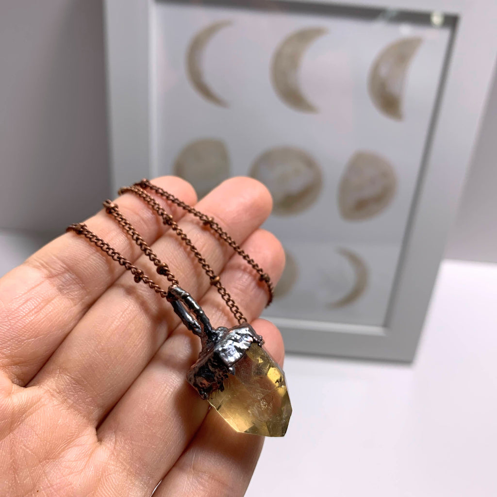 Handmade Polished Natural Citrine Antiqued Copper Necklace (24 inch chain) - Earth Family Crystals