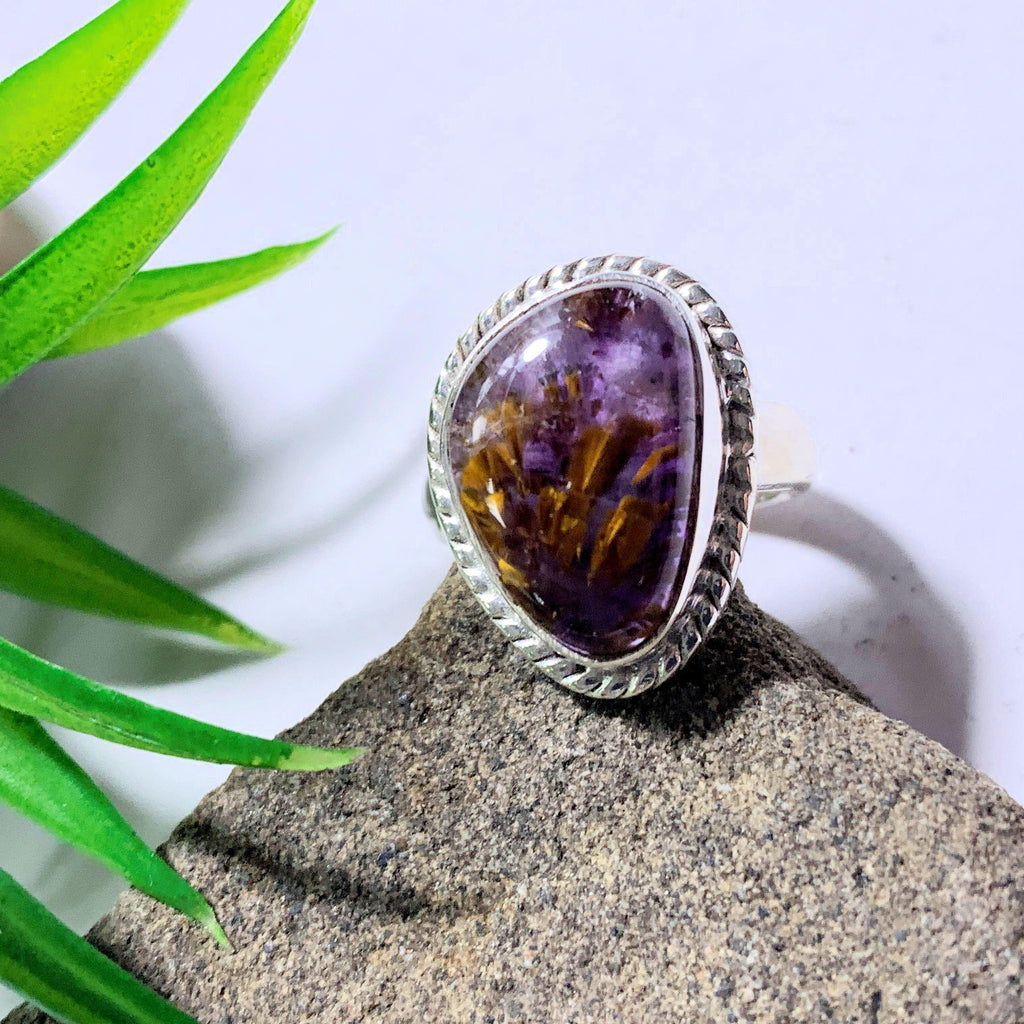 Gorgeous Rare Cacoxenite & Amethyst Gemstone Ring in Sterling Silver (Size 6.5) - Earth Family Crystals