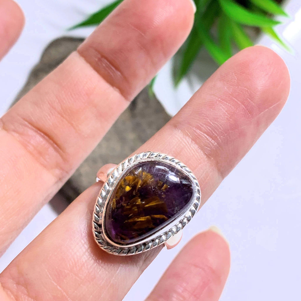 Gorgeous Rare Cacoxenite & Amethyst Gemstone Ring in Sterling Silver (Size 6.5) - Earth Family Crystals