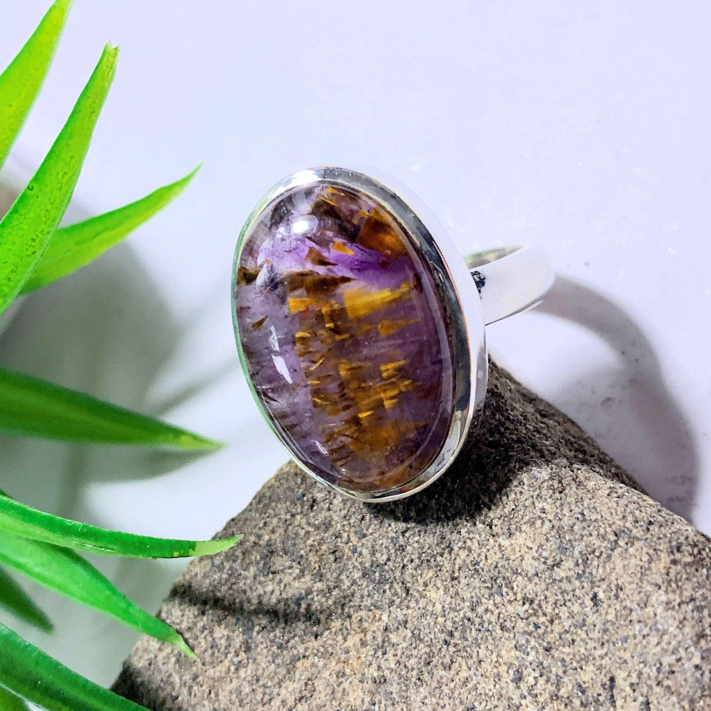Gorgeous Rare Cacoxenite & Amethyst Gemstone Ring in Sterling Silver (Size 8.5) - Earth Family Crystals
