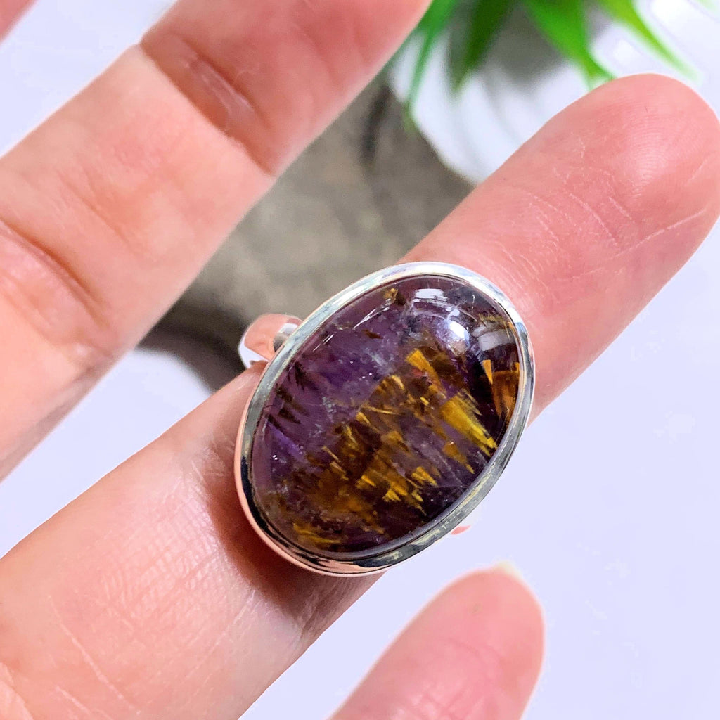 Gorgeous Rare Cacoxenite & Amethyst Gemstone Ring in Sterling Silver (Size 8.5) - Earth Family Crystals