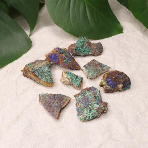 Rough Azurite and Malachite Specimen Set of 8 from Morocco - Earth Family Crystals