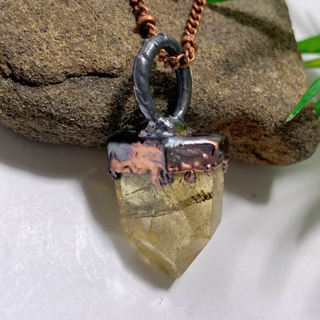 Handmade Partially Polished Natural Citrine Antiqued Copper Necklace (24 inch chain) - Earth Family Crystals