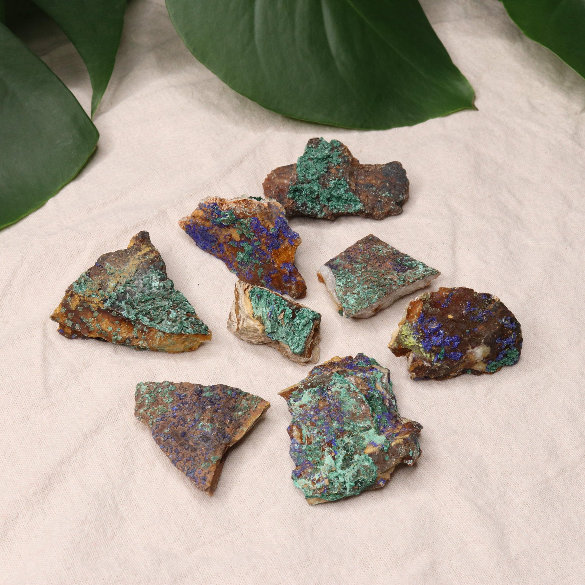 Rough Azurite and Malachite Specimen Set of 8 from Morocco - Earth Family Crystals