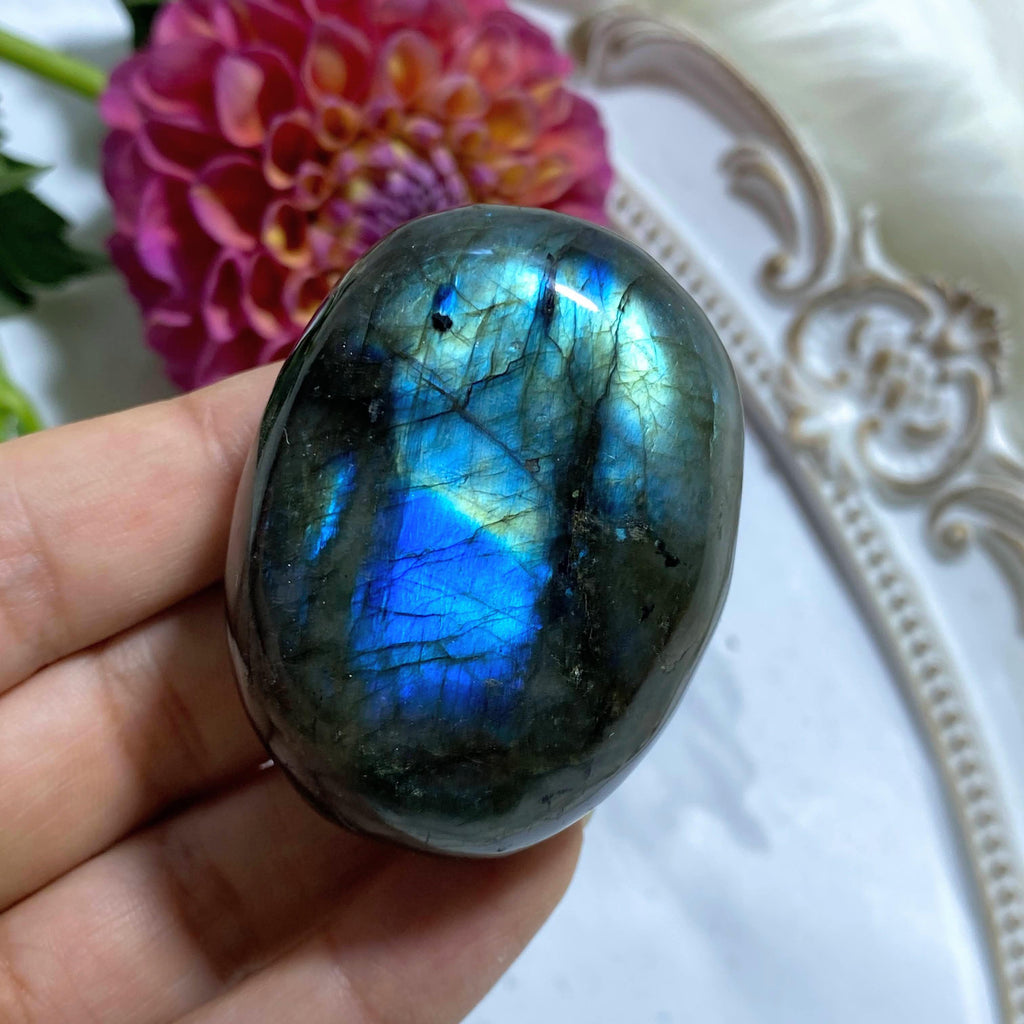 Mysterious Flashes Labradorite Palm Stone #1 - Earth Family Crystals
