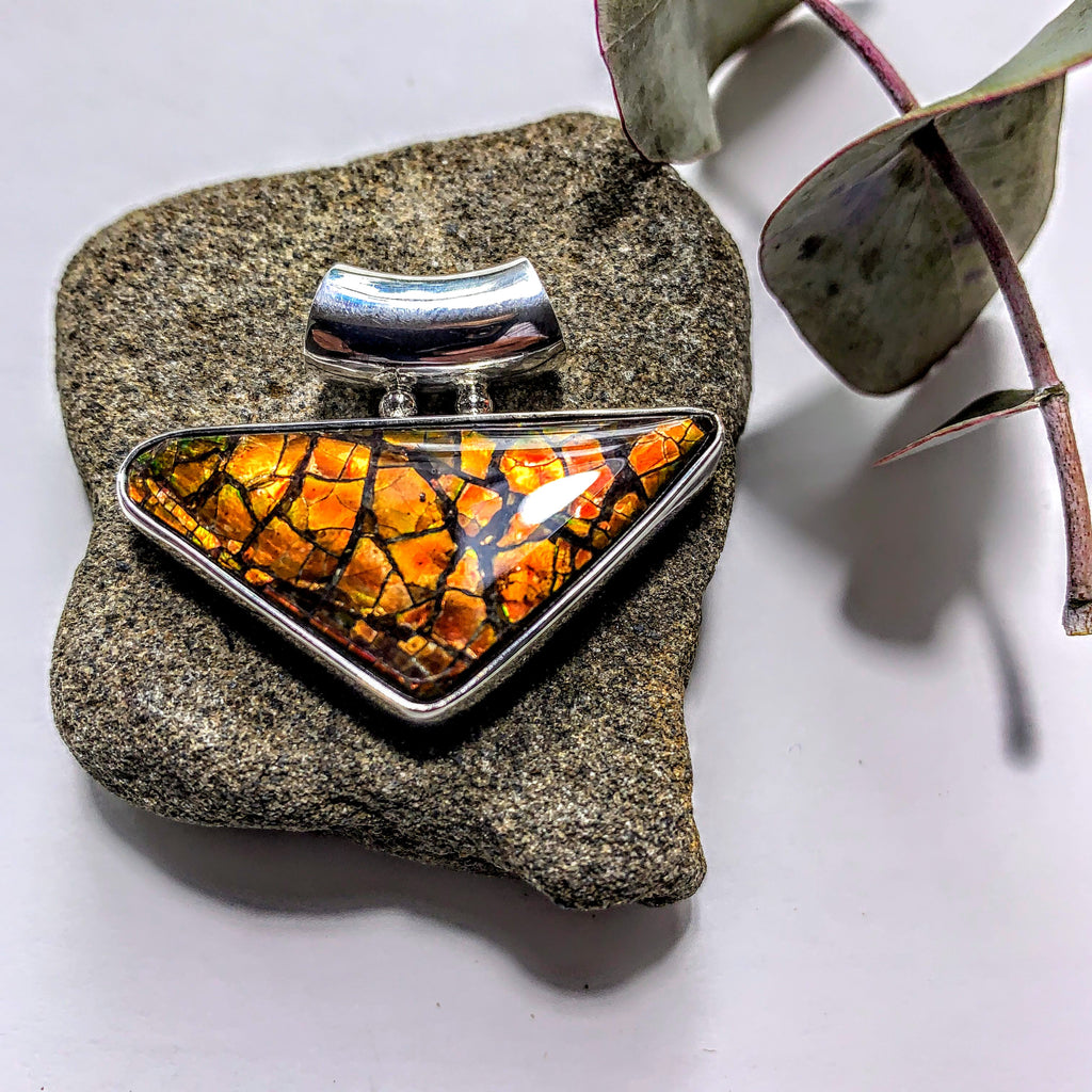 Gorgeous Flashy Genuine Alberta Ammolite Pendant in Sterling Silver (Includes Silver Chain) #1 - Earth Family Crystals
