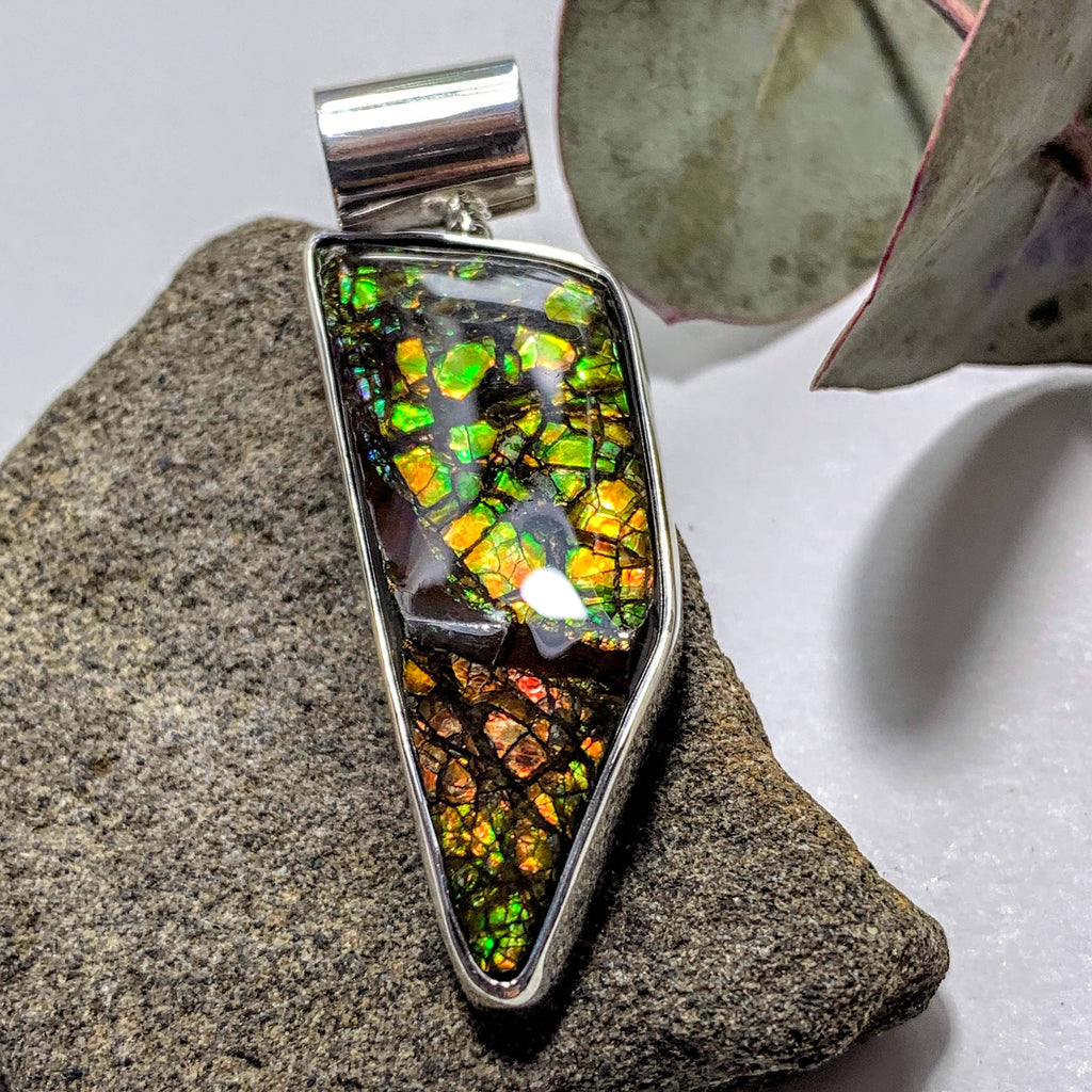 Gorgeous Flashy Genuine Alberta Ammolite Pendant in Sterling Silver (Includes Silver Chain) #2 - Earth Family Crystals