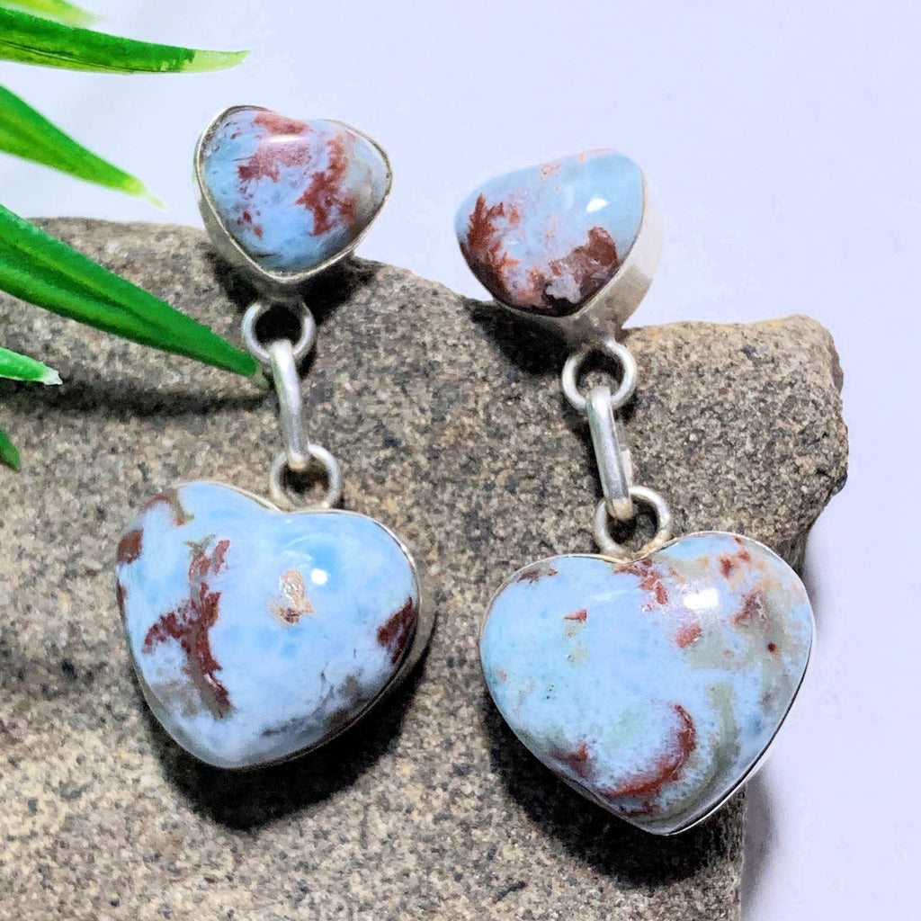 Rare Combo~Blue Larimar & Red Hematite Heart Gemstone Earrings In Sterling Silver *REDUCED - Earth Family Crystals