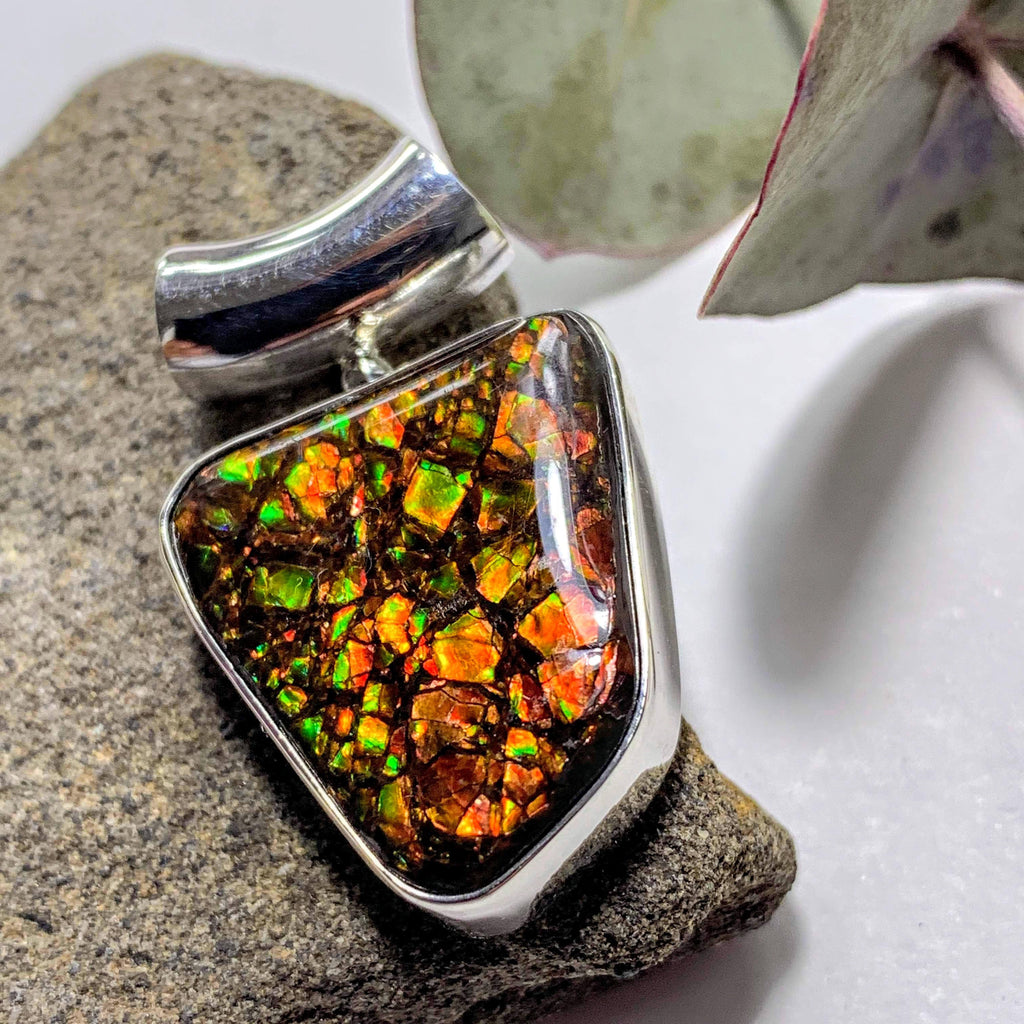 Gorgeous Flashy Genuine Alberta Ammolite Pendant in Sterling Silver (Includes Silver Chain) #3 - Earth Family Crystals