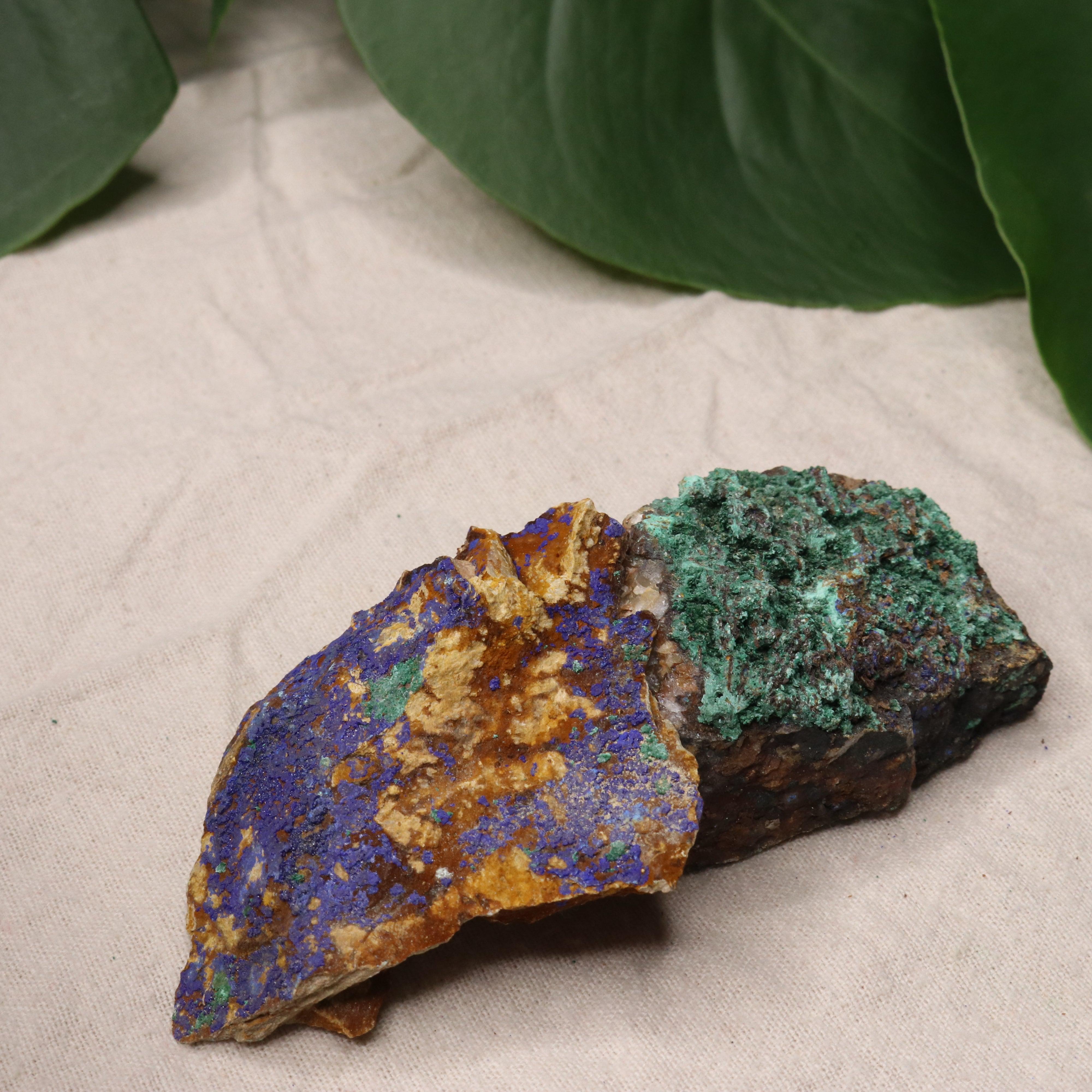Rough Azurite and Malachite Specimen Set of 2 from Morocco - Earth Family Crystals