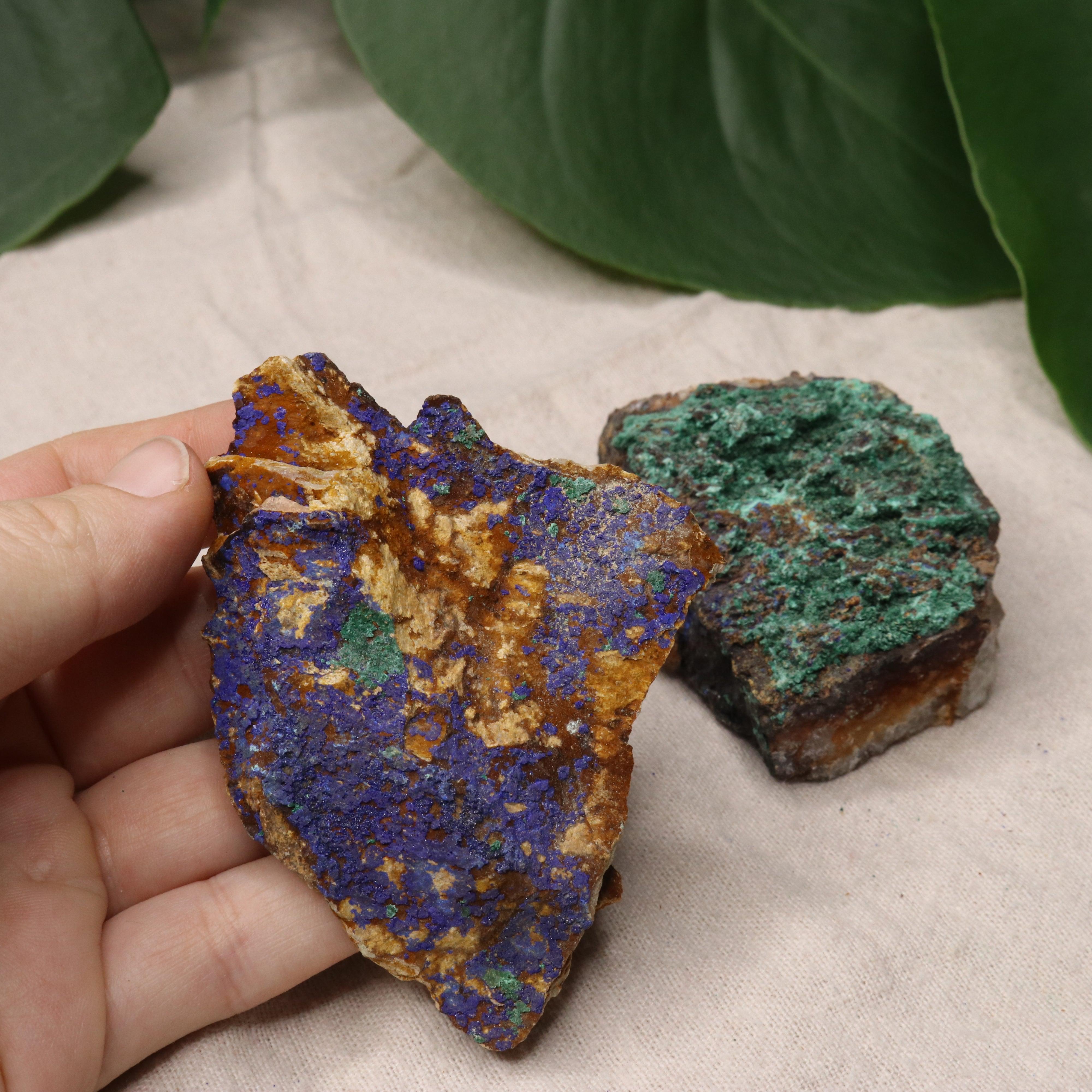Rough Azurite and Malachite Specimen Set of 2 from Morocco - Earth Family Crystals