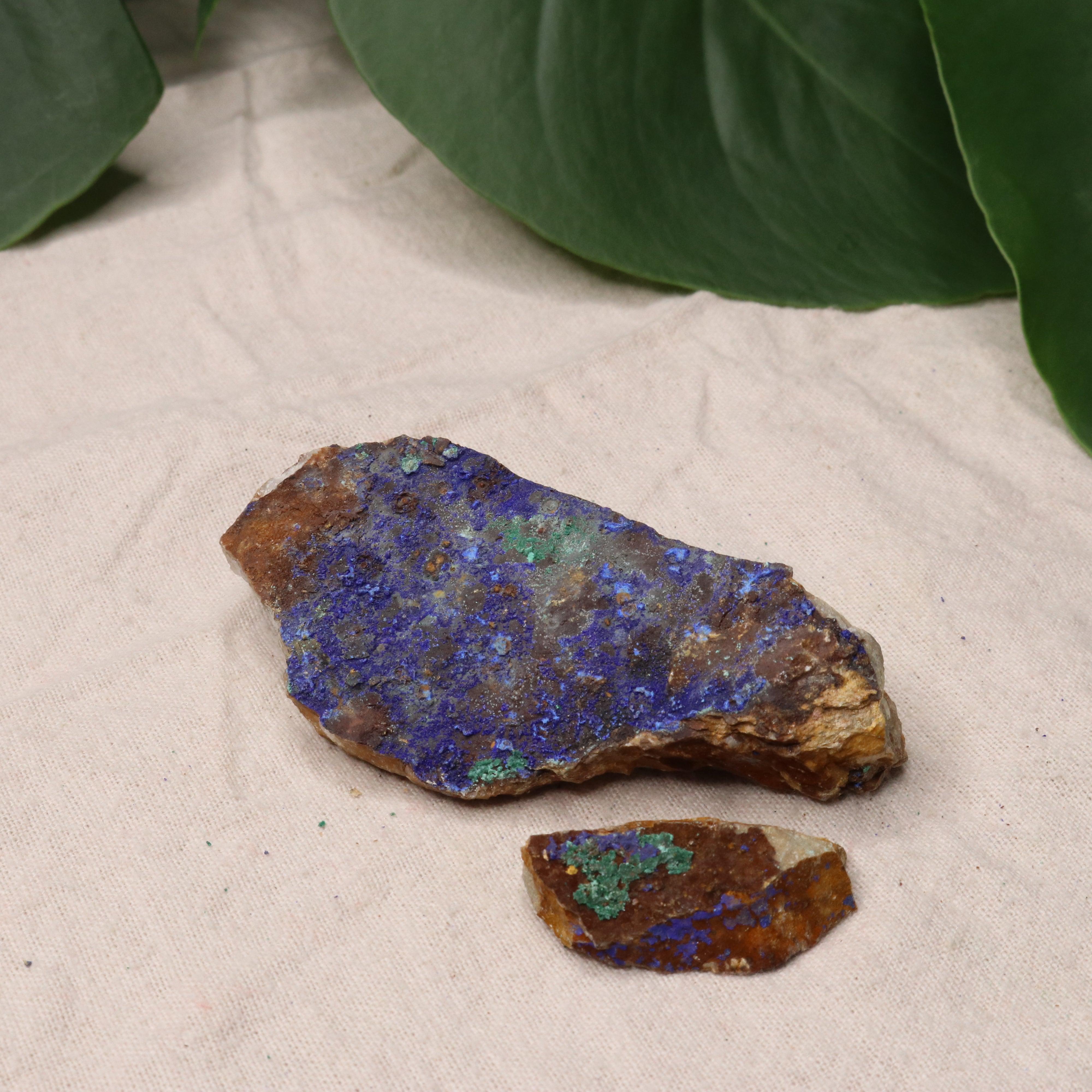 Rough Azurite and Malachite Specimen Set of 2 from Morocco - Earth Family Crystals