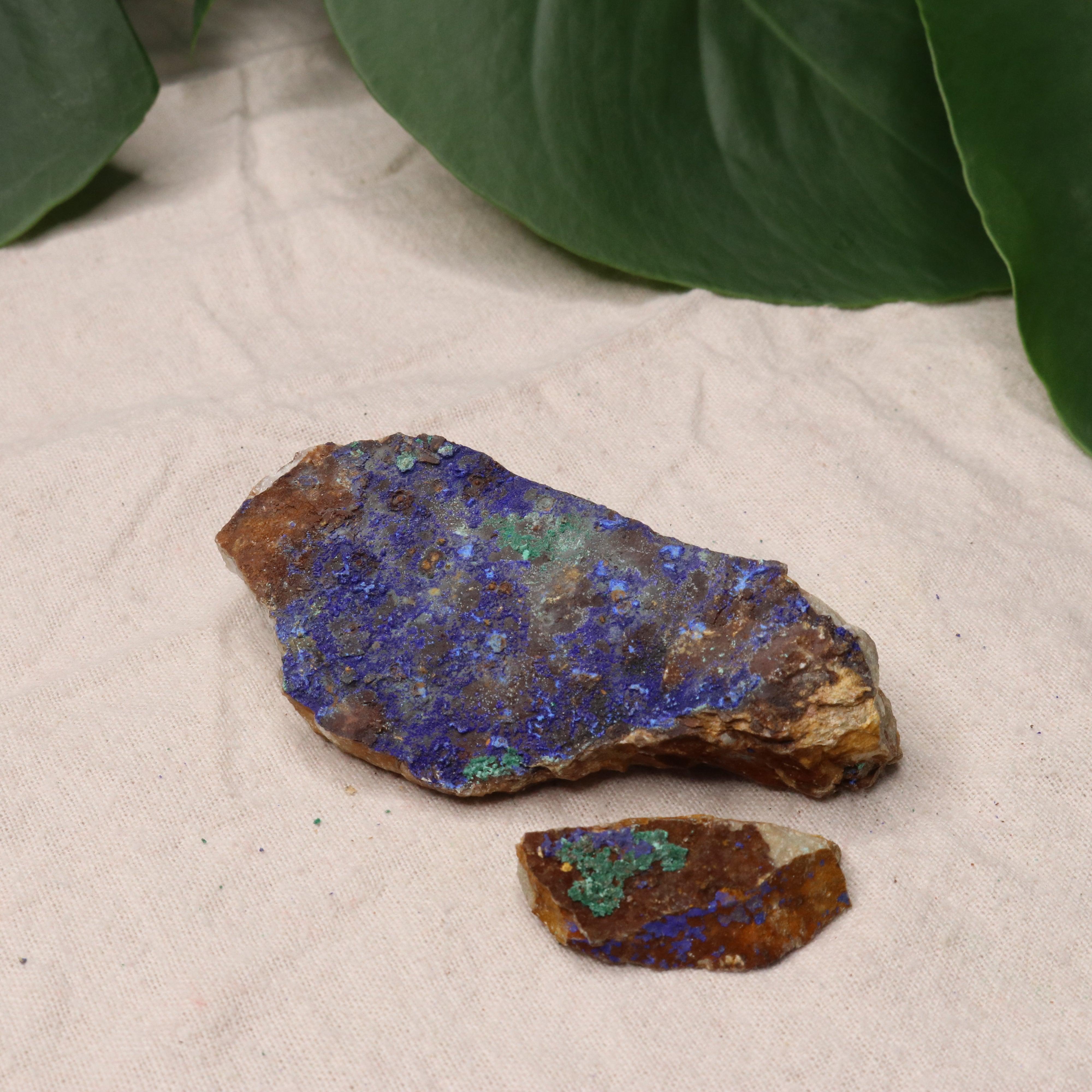Rough Azurite and Malachite Specimen Set of 2 from Morocco - Earth Family Crystals