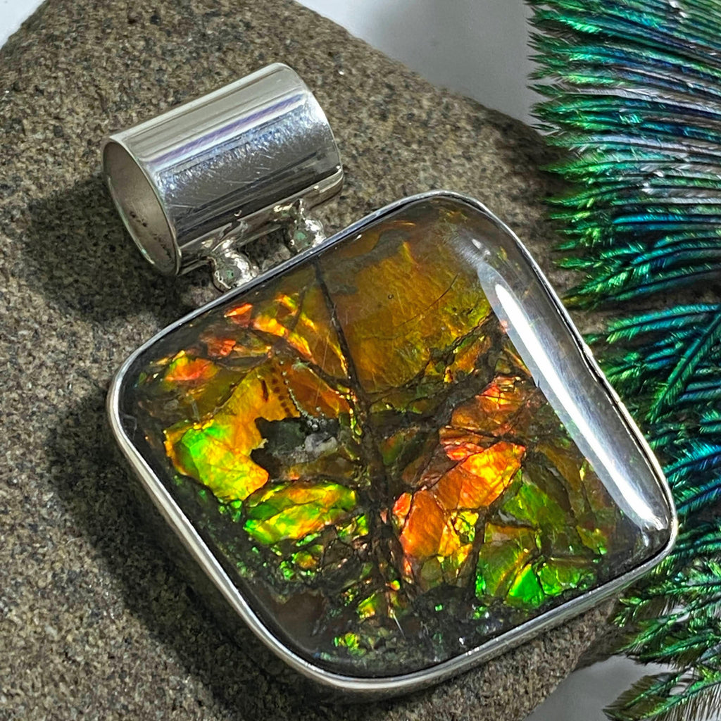 Ammolite Pendant in Sterling Silver (Includes Silver Chain) #3 - Earth Family Crystals