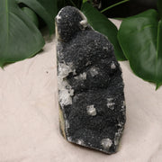 Luxe Deep Dark Amethyst Large Display Specimen from Uruguay with Micro-Druze and Calcite Inclusions - Earth Family Crystals