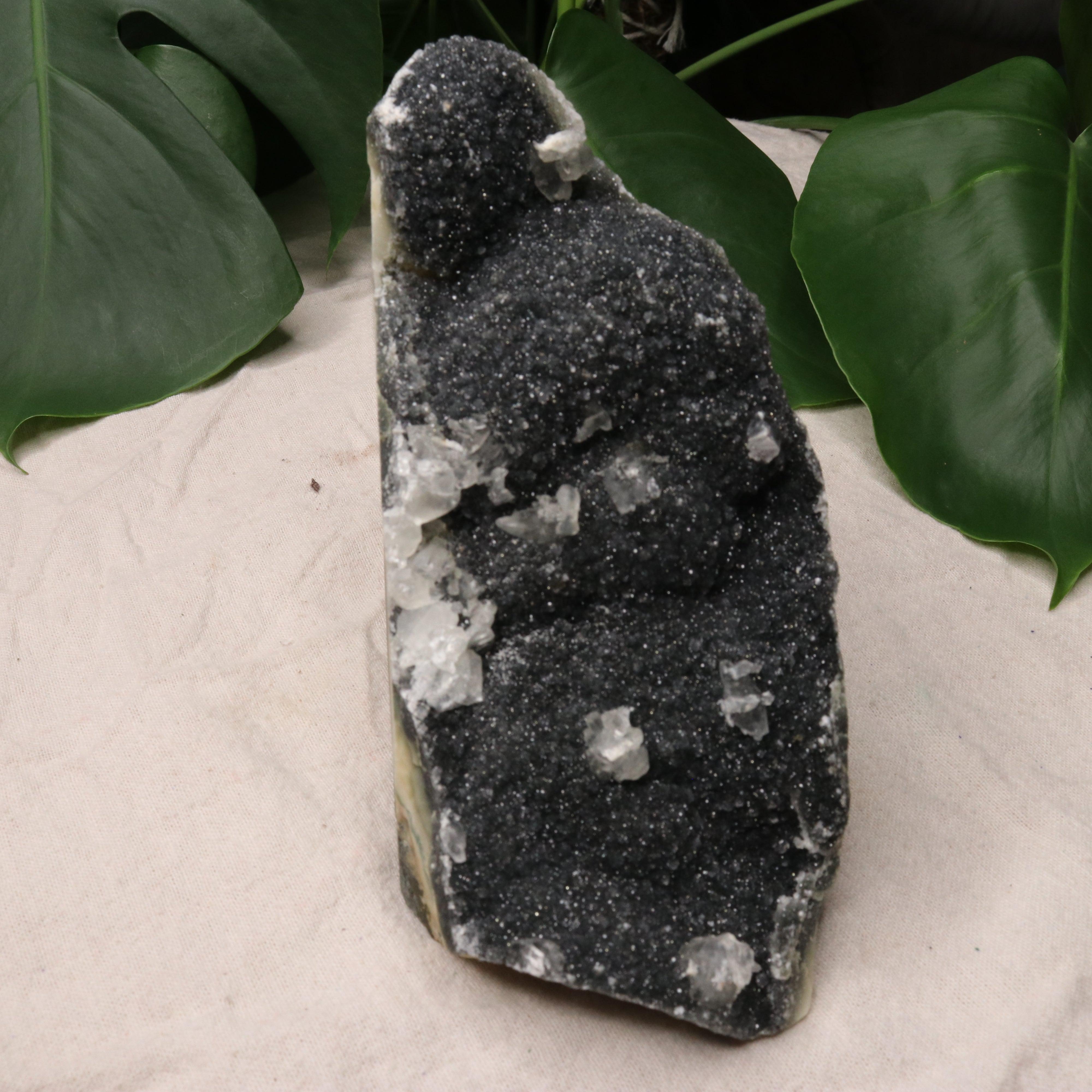 Luxe Deep Dark Amethyst Large Display Specimen from Uruguay with Micro-Druze and Calcite Inclusions - Earth Family Crystals