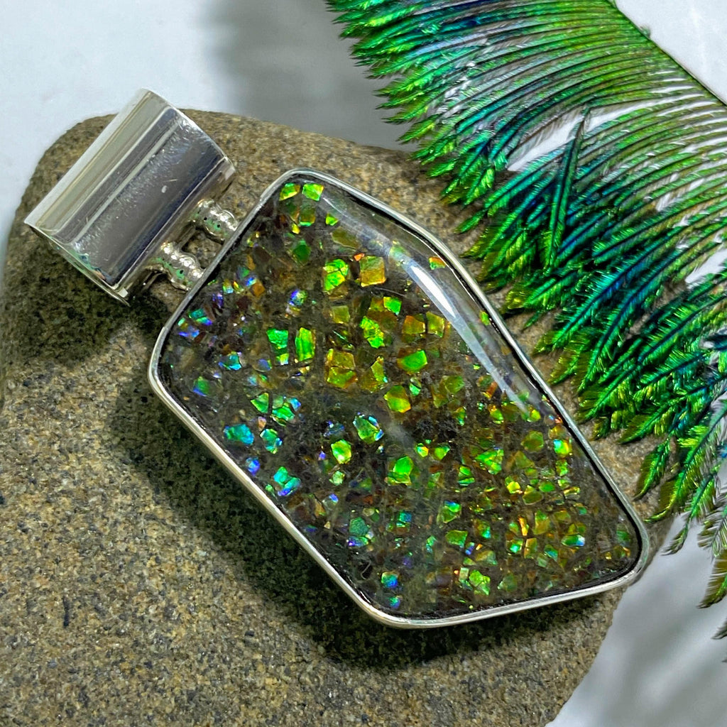 Chunky Ammolite Pendant in Sterling Silver (Includes Silver Chain) #1 - Earth Family Crystals