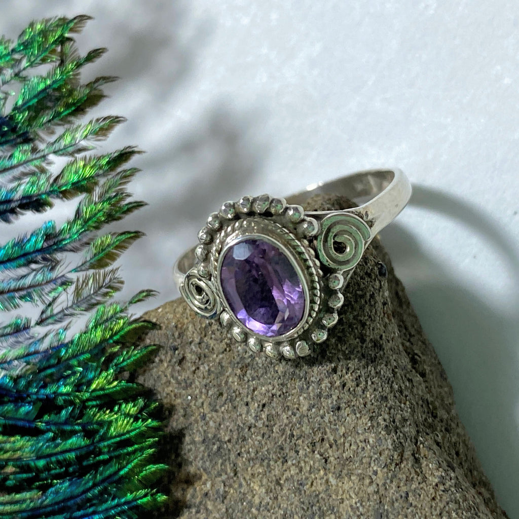 Faceted Amethyst Sterling Silver Ring (Size 8) - Earth Family Crystals