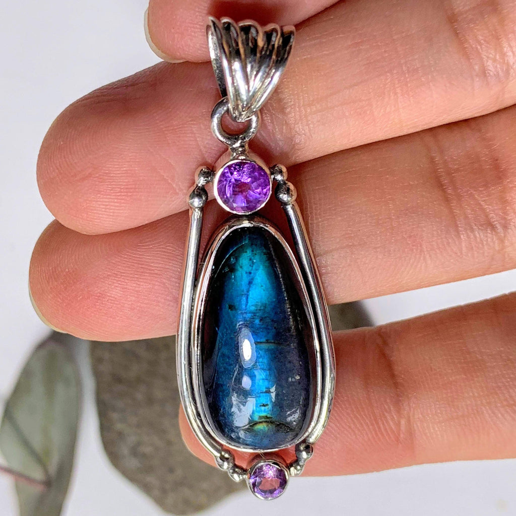 Lovely Faceted Amethyst & Flashy Labradorite Sterling Silver Pendant (Includes Silver Chain) #1 - Earth Family Crystals