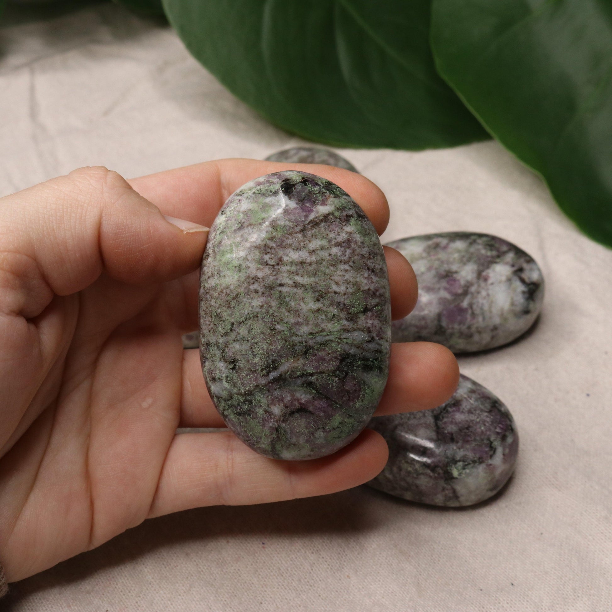 Ruby in Feldspar Pillow Palm Stones~ - Earth Family Crystals