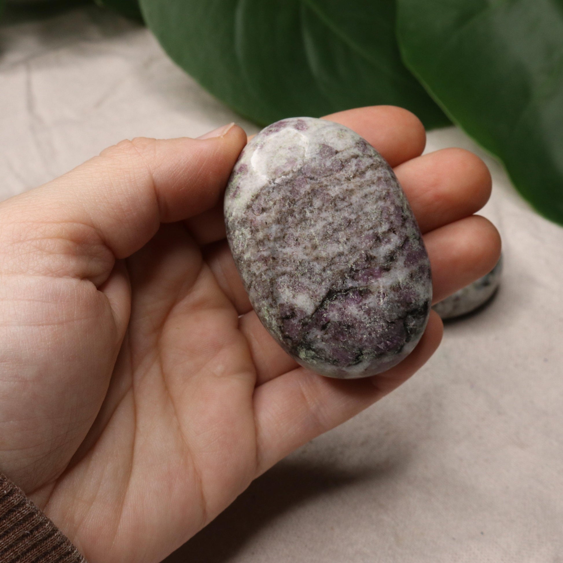 Ruby in Feldspar Pillow Palm Stones~ - Earth Family Crystals