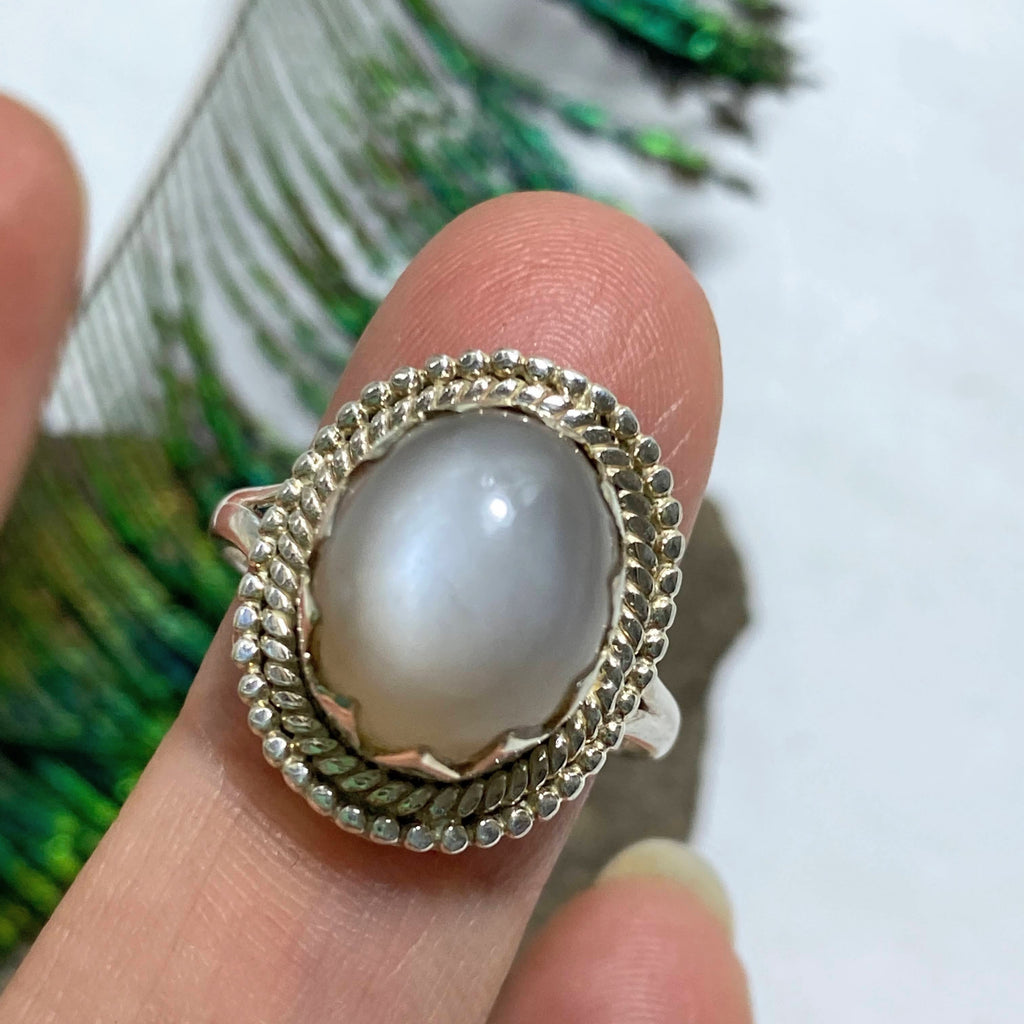 Pretty Pearl Moonstone Gemstone Ring in Sterling Silver (Size 8 ) - Earth Family Crystals