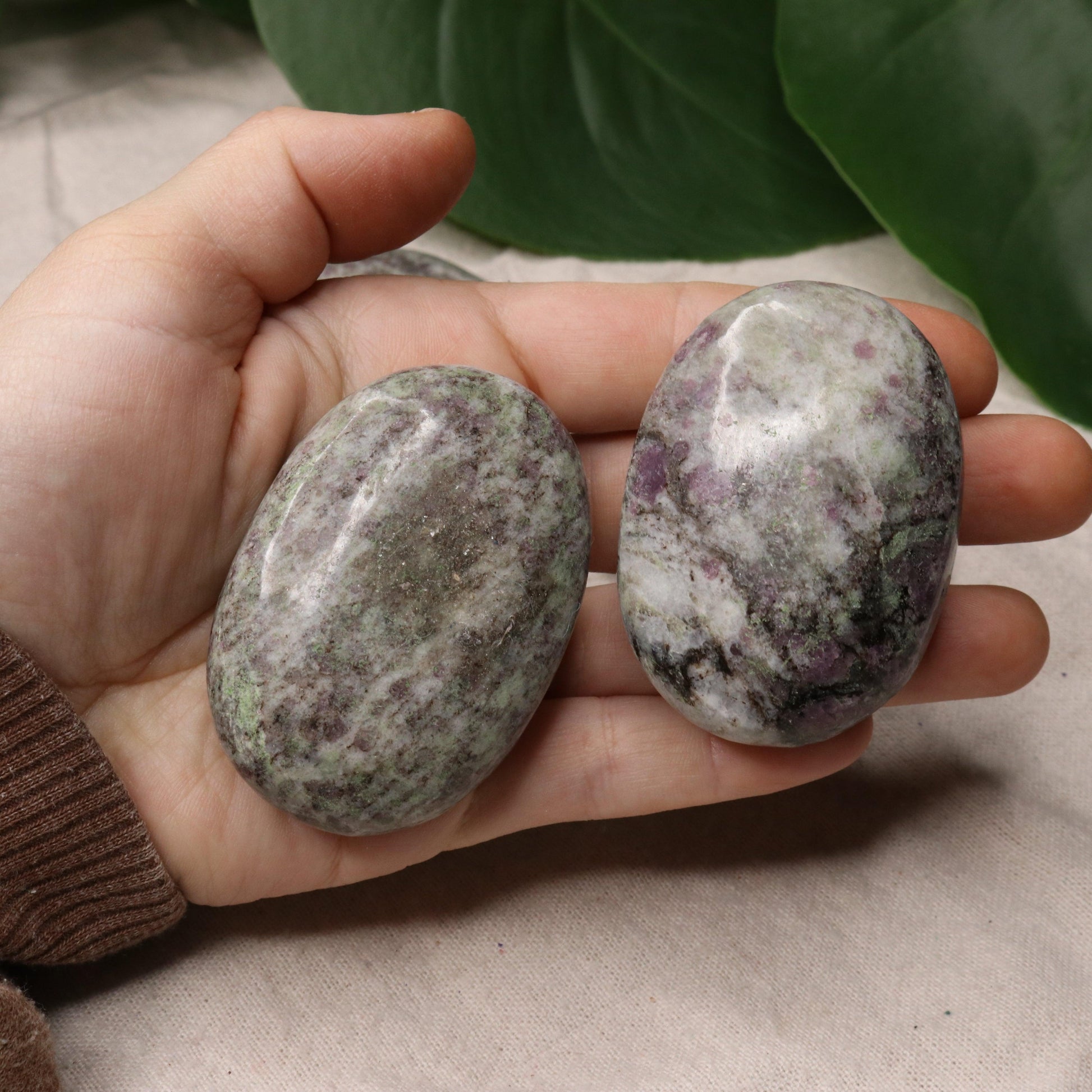 Ruby in Feldspar Pillow Palm Stones~ - Earth Family Crystals