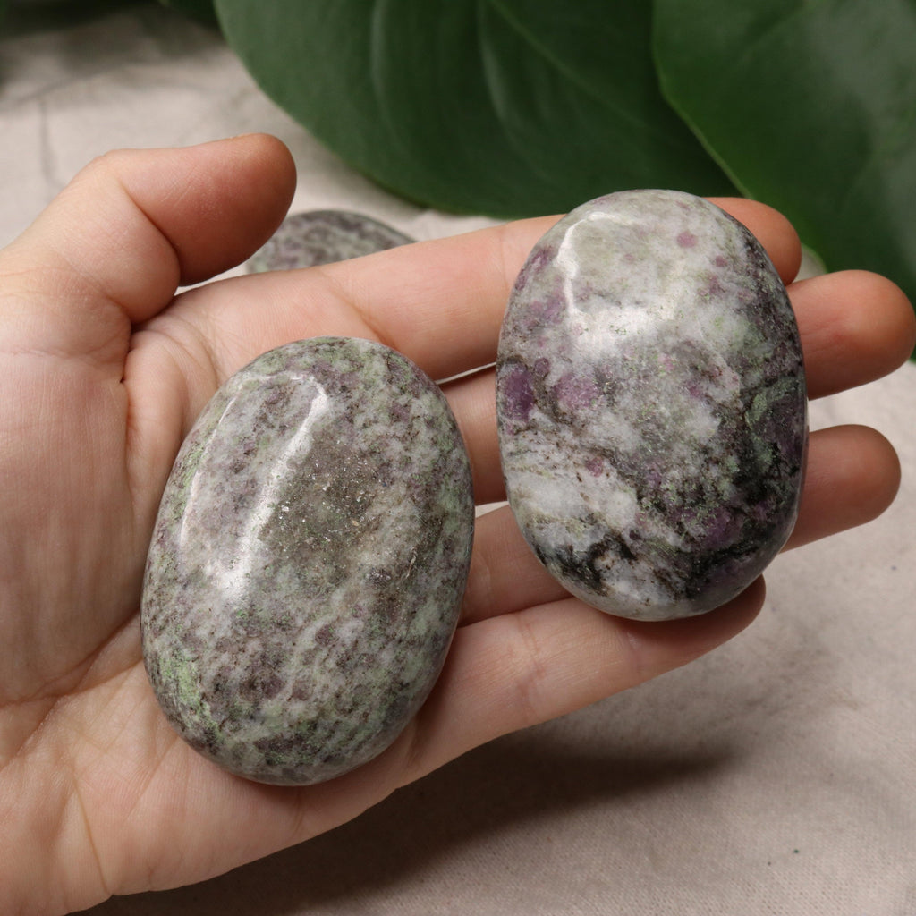 Ruby in Feldspar Pillow Palm Stones~ - Earth Family Crystals