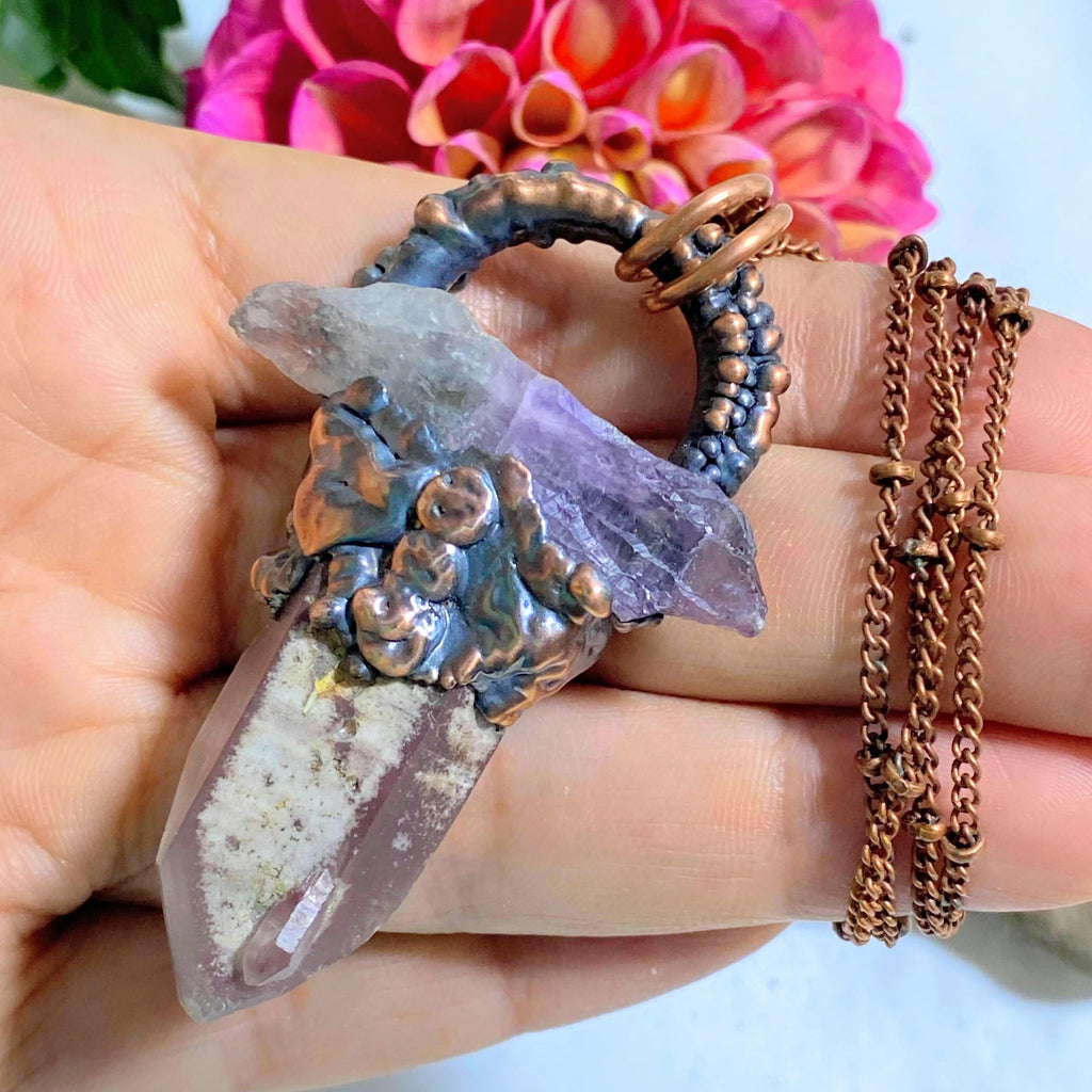 Ooak Genuine Super 7 & Lithium Quartz Electroformed Copper Handmade Necklace (24" Chain) - Earth Family Crystals