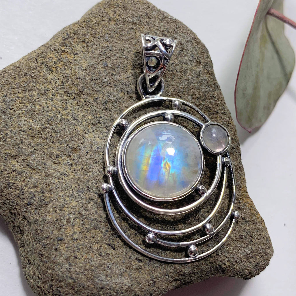 Pure Serenity Rainbow Moonstone Sterling Silver Pendant (Includes Silver Chain) - Earth Family Crystals