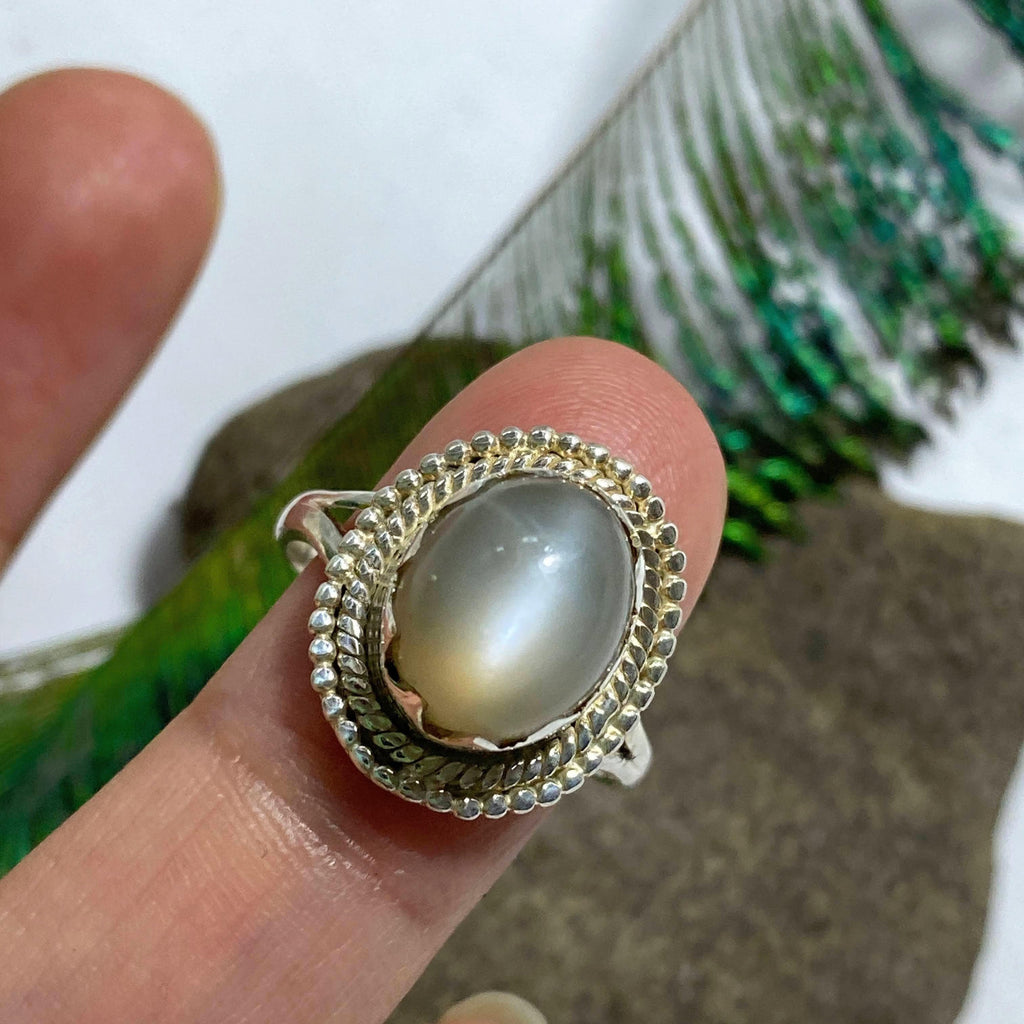 Pearl Moonstone Gemstone Ring in Sterling Silver (Size 8 ) - Earth Family Crystals