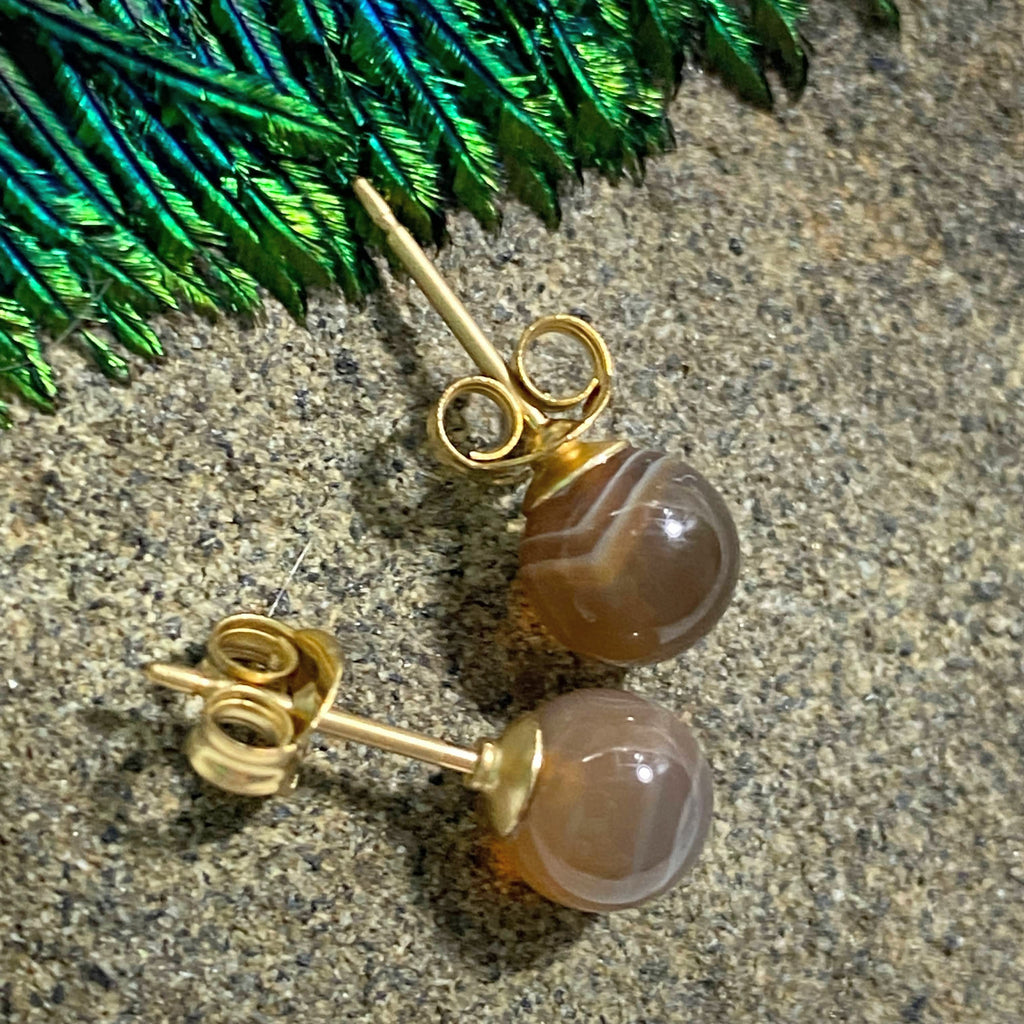 Botswana Agate Stud Earrings in Gold - Earth Family Crystals