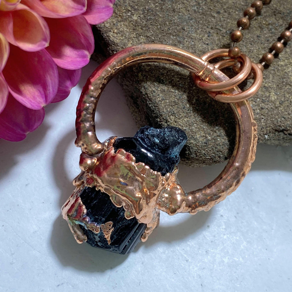 Ooak Terminated Black Tourmaline Crystal Electroformed Copper Handmade Necklace (24" chain) - Earth Family Crystals