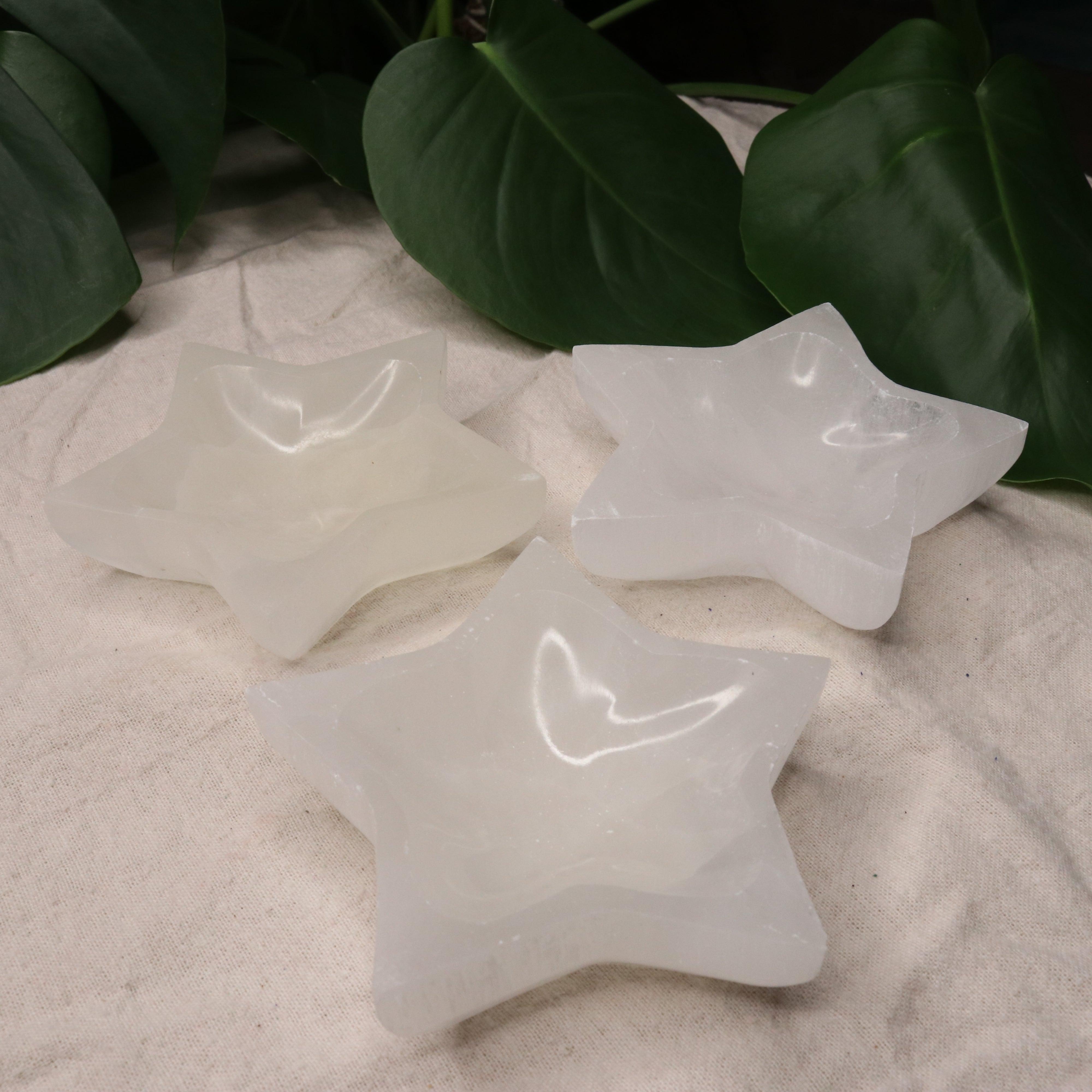 Selenite Star Bowl Carving ~ Recharge & Cleanse Gemstone Jewelry and Small Stones - Earth Family Crystals