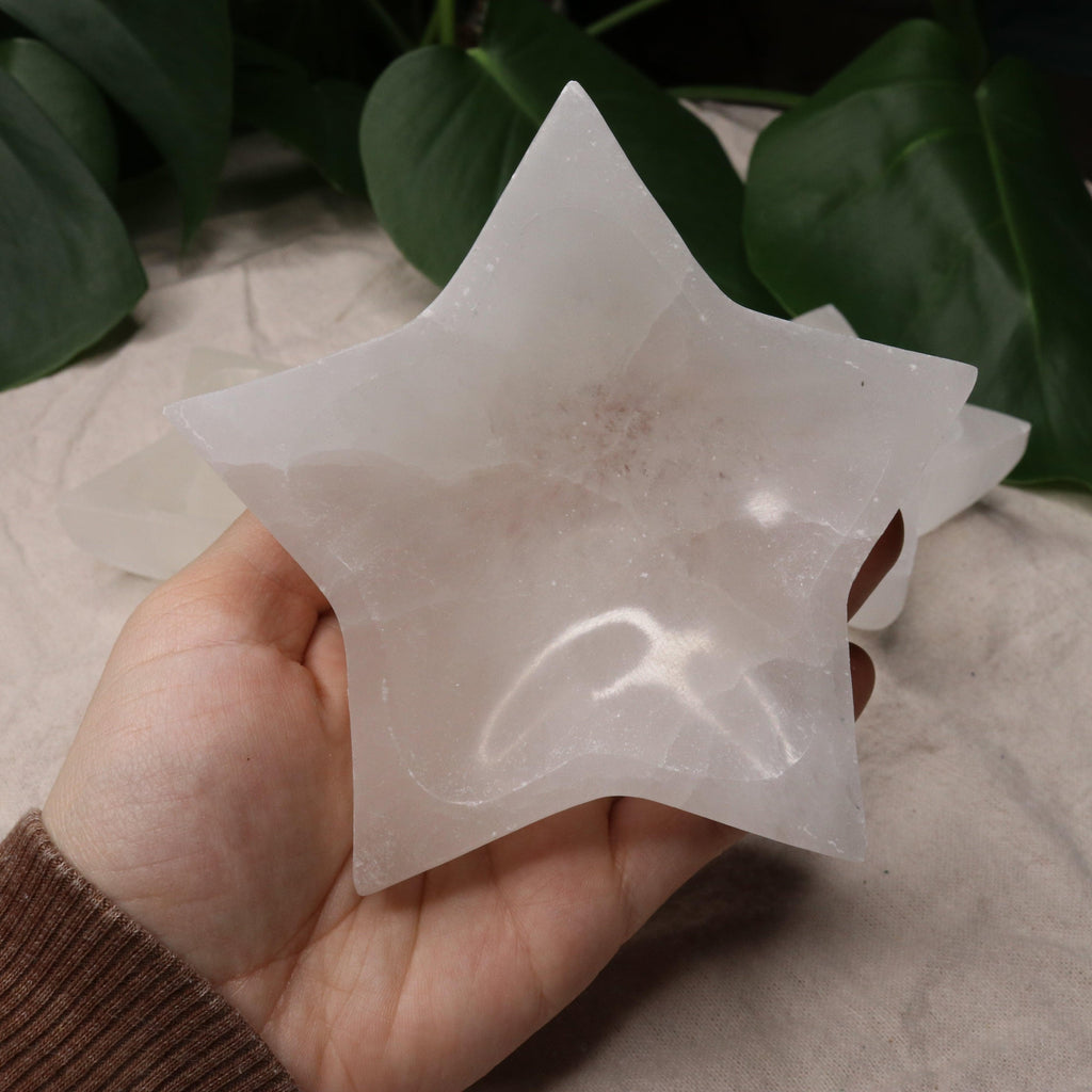 Selenite Star Bowl Carving ~ Recharge & Cleanse Gemstone Jewelry and Small Stones - Earth Family Crystals