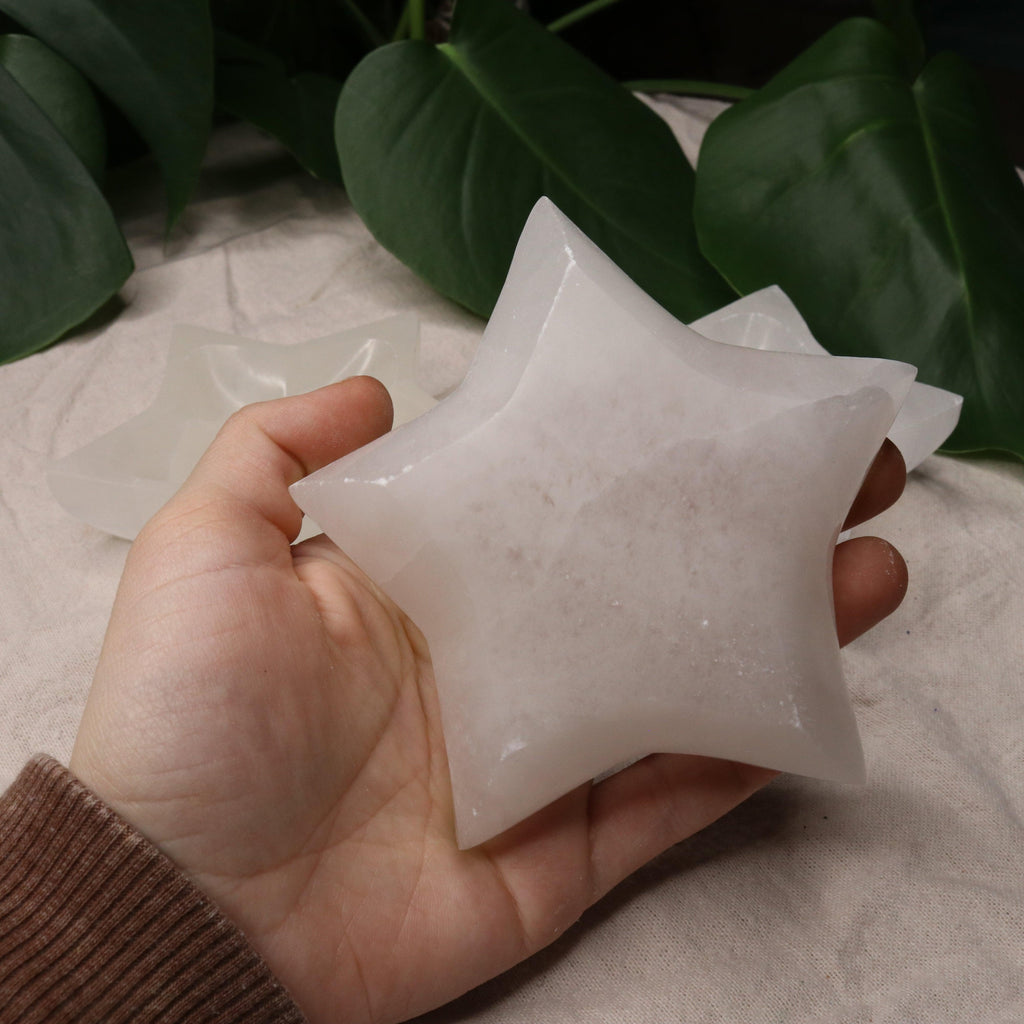 Selenite Star Bowl Carving ~ Recharge & Cleanse Gemstone Jewelry and Small Stones - Earth Family Crystals