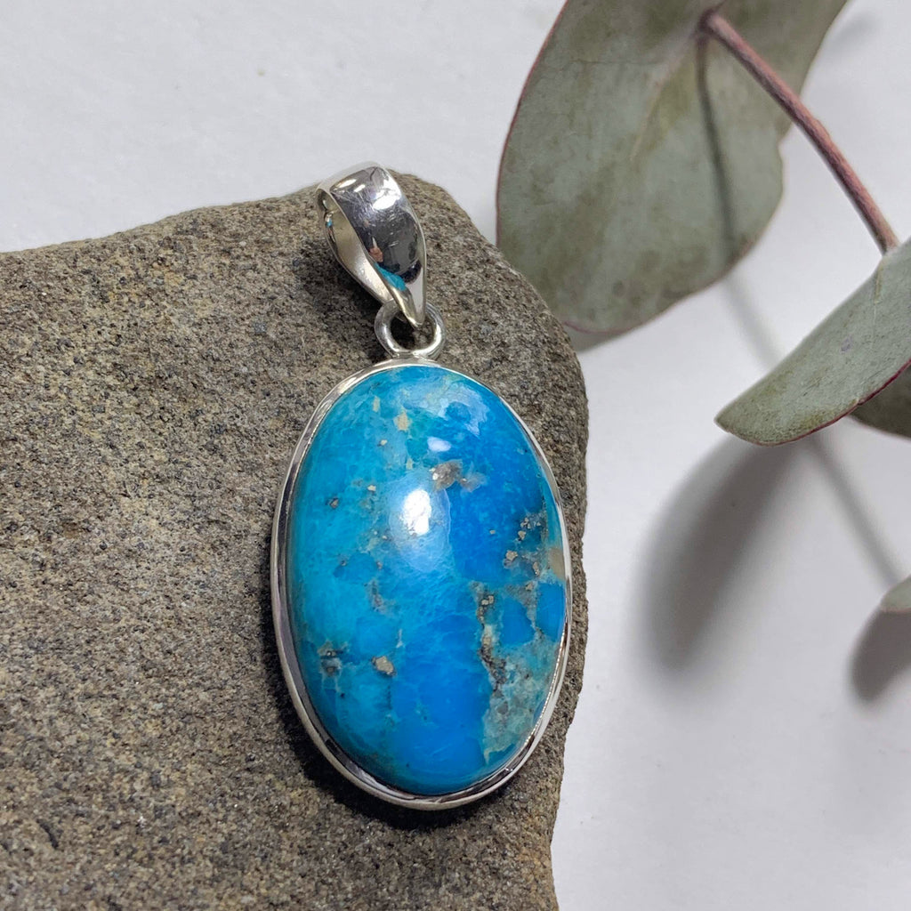 Vibrant Blue Genuine Arizona Turquoise Sterling Silver Pendant (Includes Silver Chain) #1 - Earth Family Crystals