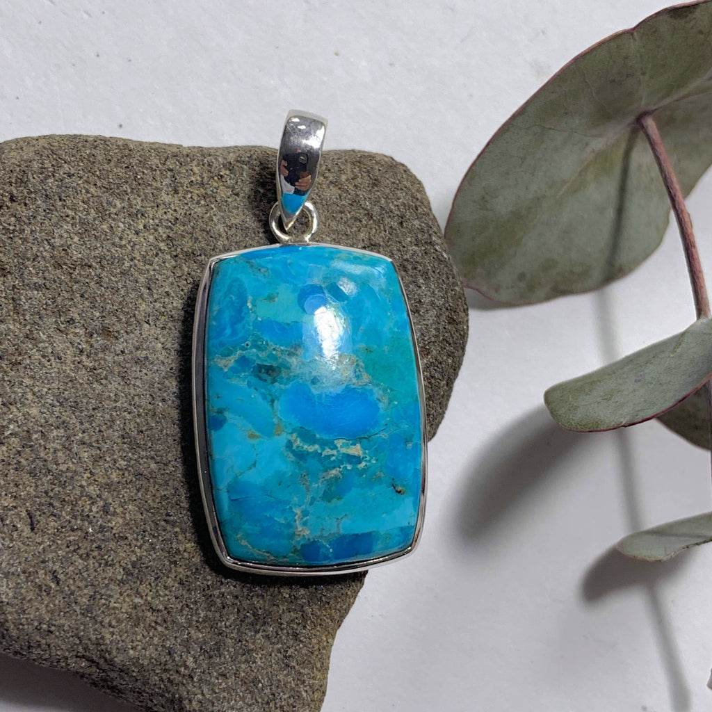 Vibrant Blue Genuine Arizona Turquoise Sterling Silver Pendant (Includes Silver Chain) #2 - Earth Family Crystals
